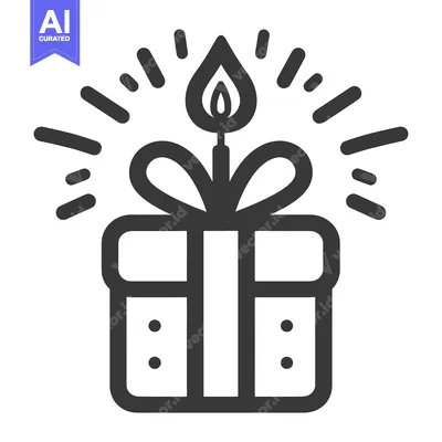 Aset desain premium: A lit birthday candle rests upon a wrapped gift box