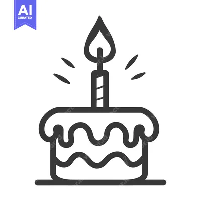 Premium design asset: A simple line drawing of a frosted cake with candle