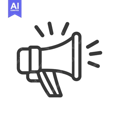 Aset desain premium: An illustrated simple black and white megaphone icon with sound radiat