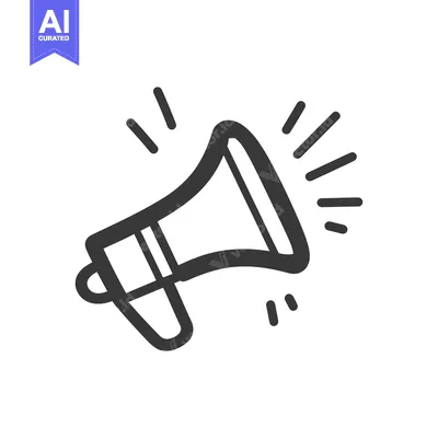 Hand drawn megaphone illustration with radiating lines on white backgr