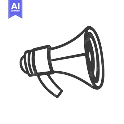 Aset premium populer: A simple black and white outline illustration of a megaphone device