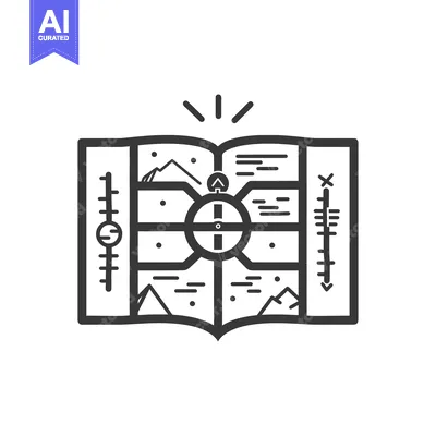Aset desain premium: An Open Book with a Map and Compass in the Center