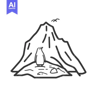 Aset premium populer: A penguin stands before a mountain with birds in the sky