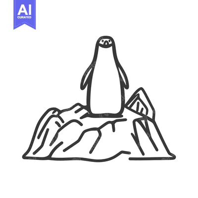 Aset premium populer: A single black and white penguin standing on an icy rock formation