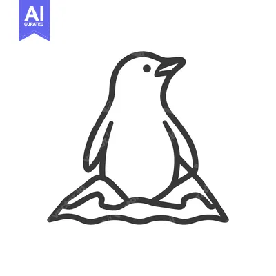 Aset premium populer: A simple black and white outline drawing of a penguin resting