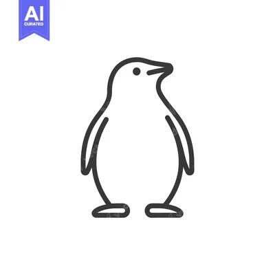 Aset desain premium: A simple black and white line art depiction of a penguin