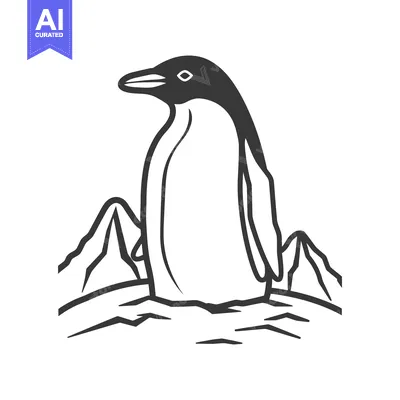 Aset desain premium: A simple illustration of an adorable penguin standing near ice