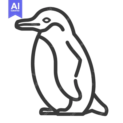 Aset desain premium: A simple black line drawing of a standing penguin