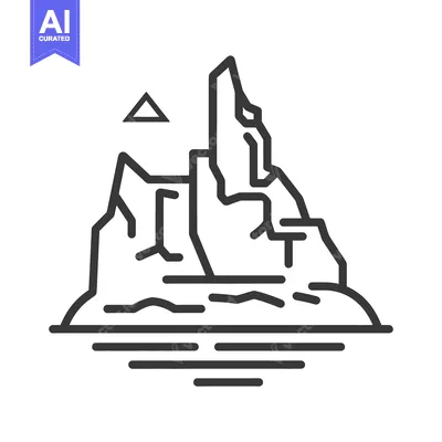 Aset desain premium: Simple graphic illustration depicting mountains rising above water lin