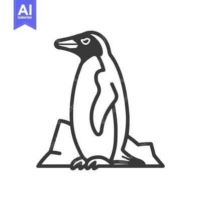 Aset premium populer: A minimalist outline illustration of a penguin perched on an iceberg