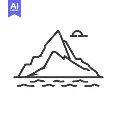 Popular premium asset: A mountain range rises above ocean waves with a sun above them