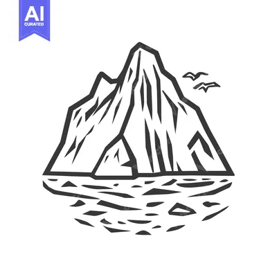 Aset desain premium: An illustration of an iceberg with birds flying over ocean waves