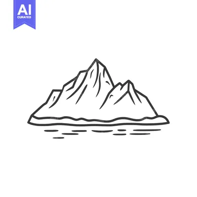 Premium design asset: A detailed outline depiction of mountain peaks over water