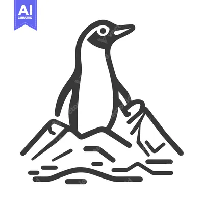 Aset premium populer: A simple illustrated penguin standing on ice and water
