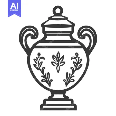 Aset premium populer: A decorative antique urn with a lid and floral patterns