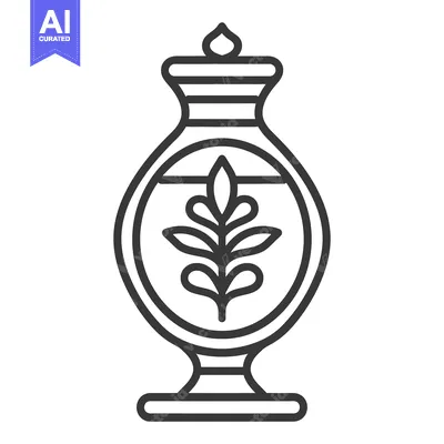 Aset desain premium: A decorative botanical jar with an ornamental plant inside of it
