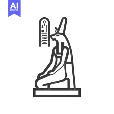 Premium design asset: Anubis Egyptian God Sitting on a Base with Ankh Symbol
