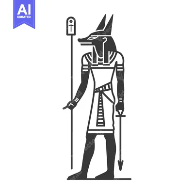 Premium design asset: Anubis, the Egyptian God of the Dead, Holding a Staff and an Ankh