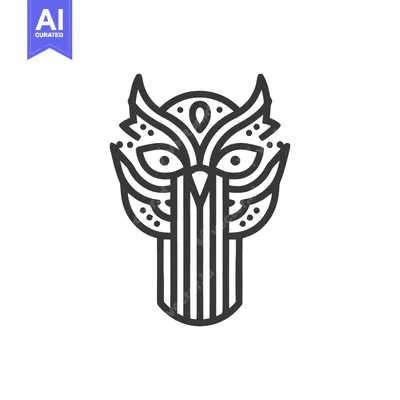 Stylized Owl Mask Icon with Geometric Lines and Minimalist Design