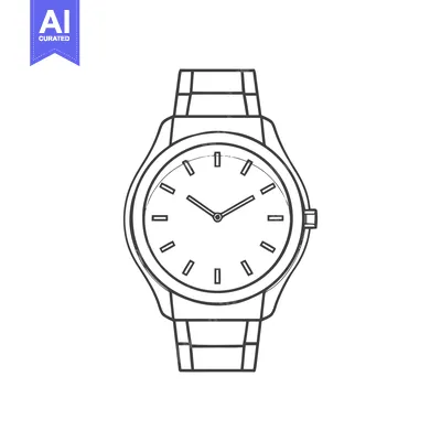 Aset desain premium: Minimalist Watch Line Art: Classic Timepiece Design on White Backgroun