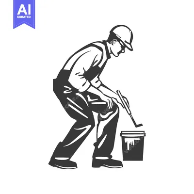 Aset desain premium: A Painter Dipping a Paintbrush into a Bucket
