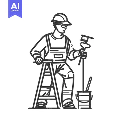 A Painter Standing on a Ladder Holding a Paint Roller