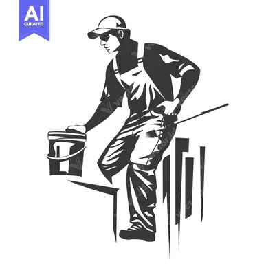 Premium design asset: A Painter Standing on a Scaffolding with a Paint Bucket