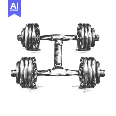 Premium design asset: A pair of dumbbells with textured plates and a T-shaped bar