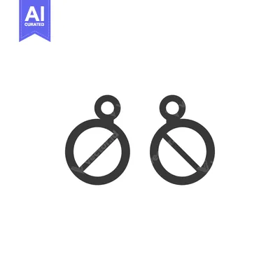 Aset desain premium: A pair of simple black line drawing earrings with a circle and diagona