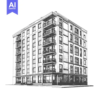 Aset premium populer: Modern Apartment Building Architectural Sketch Design