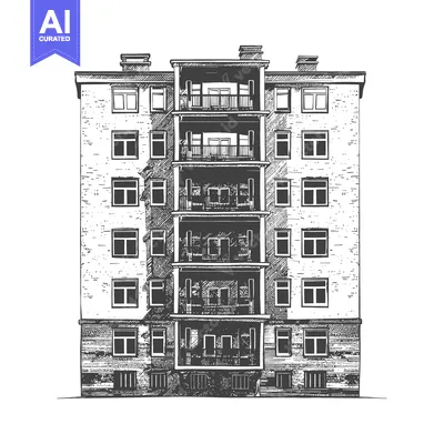Popular premium asset: Hand Drawn Sketch Of A Multistory Brick Apartment Building