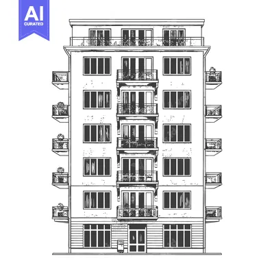 Aset premium populer: Apartment Building Sketch With Balconies And Windows