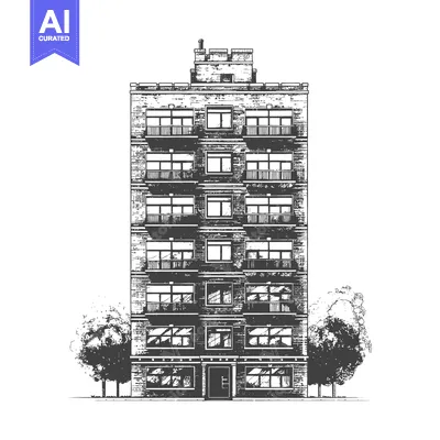 Aset premium populer: A Multi Story Brick Apartment Building With Trees