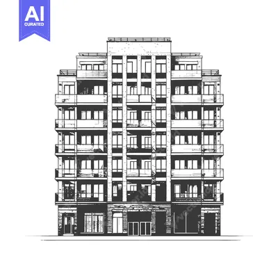 Aset desain premium: Modern Apartment Building Architectural Sketch Design