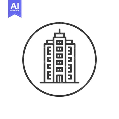 Aset premium populer: Minimalist Building Icon: Modern Architecture in a Circular Frame