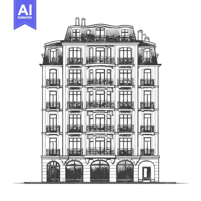 Aset desain premium: Elegant European Apartment Building Architectural Drawing