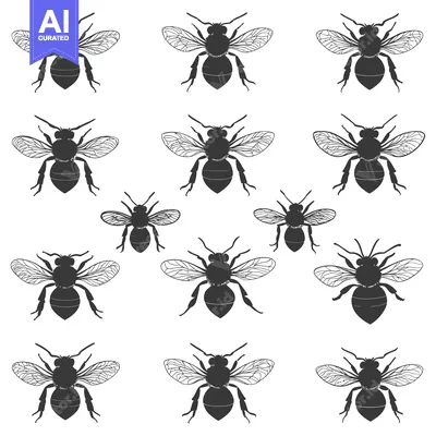 Aset premium populer: A Pattern of Black Silhouettes of Bees with Detailed Wings