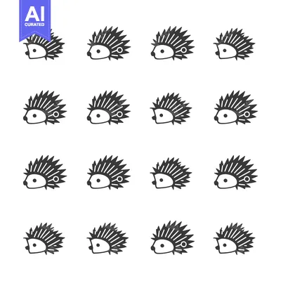 Aset desain premium: A Pattern of Sixteen Simple Black and White Hedgehog Silhouettes