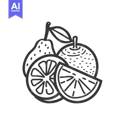 Aset desain premium: A pear, an orange, and a slice of orange