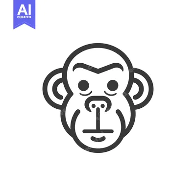 Aset premium populer: A stylized black and white outline drawing of a primate face