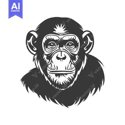 Aset premium populer: A detailed monochrome illustration of a chimpanzee head facing forward