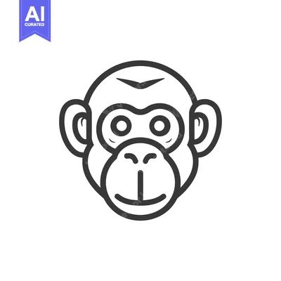 A simple black outline drawing of a monkey face