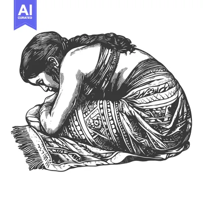 Popular premium asset: A Pensive Woman in Traditional Clothing Kneeling on a Rug