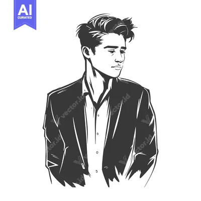 Aset desain premium: A Pensive Young Man in a Suit and Shirt
