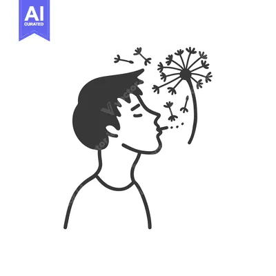 Premium design asset: A Person Blowing on a Dandelion, Seeds Floating Away