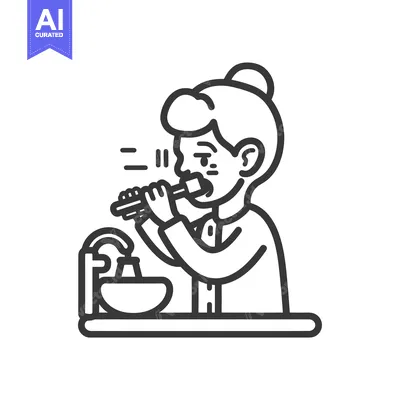 A Person Brushing Their Teeth At A Sink