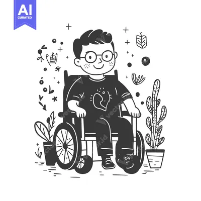 Aset desain premium: A Person in a Wheelchair with Plants Around Them