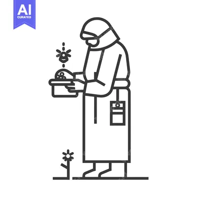 A Person in Protective Gear Holding a Container with a Small Plant