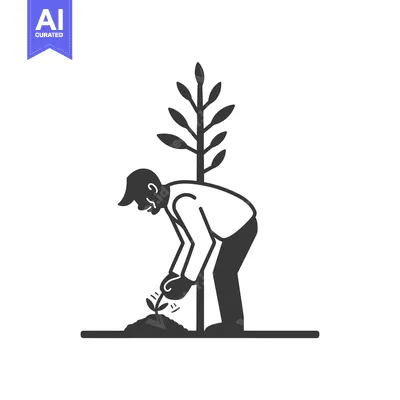 Premium design asset: A Person Planting a Sapling Beside a Larger Tree