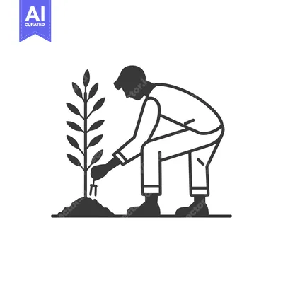 Premium design asset: A Person Planting a Sapling with a Hand Tool
